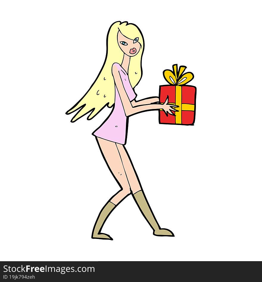 Cartoon Fashion Girl With Present