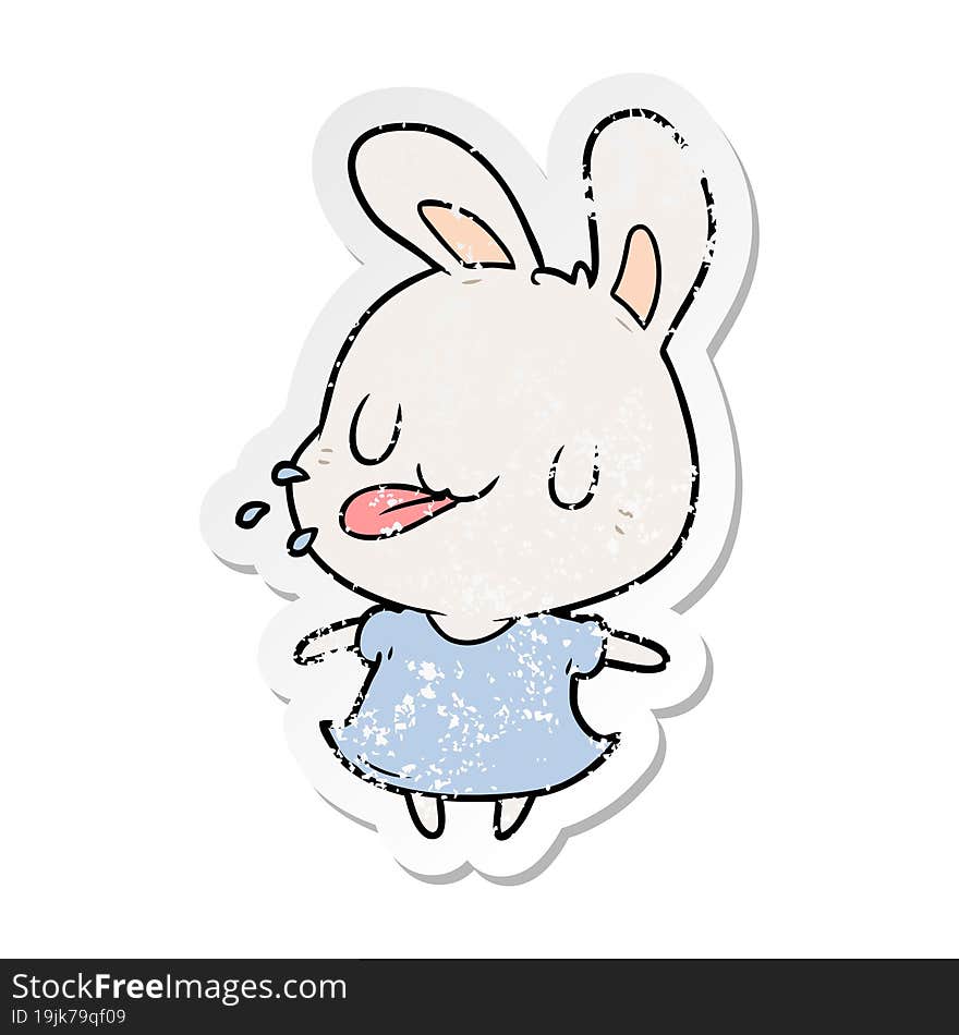 distressed sticker of a cartoon rabbit