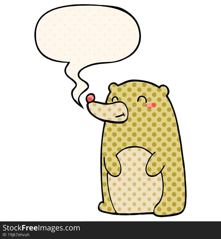 cute cartoon bear and speech bubble in comic book style