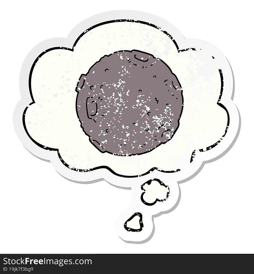 cartoon moon and thought bubble as a distressed worn sticker