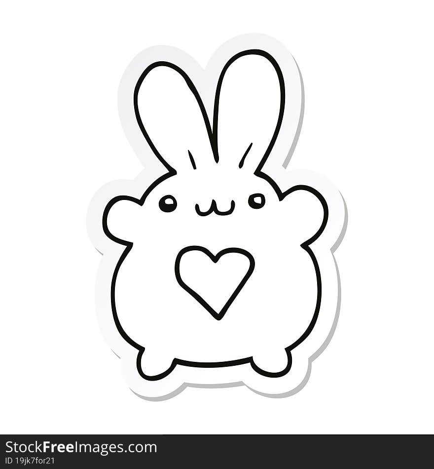 sticker of a cute cartoon rabbit with love heart