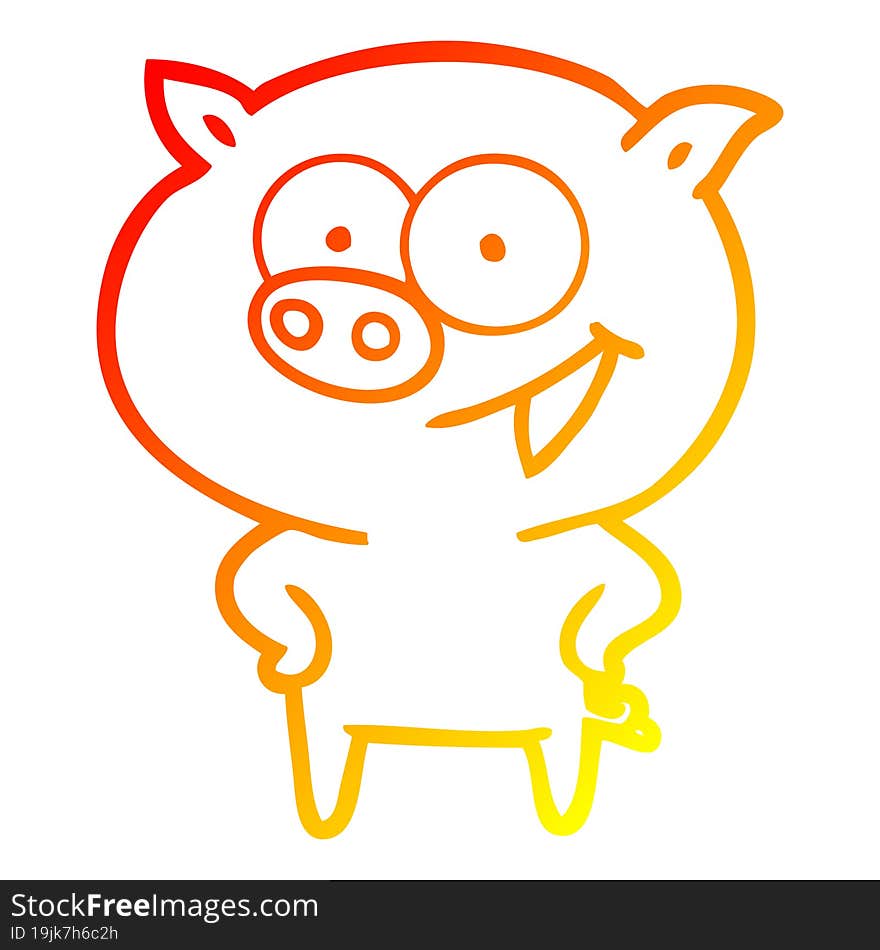 warm gradient line drawing of a cheerful pig cartoon