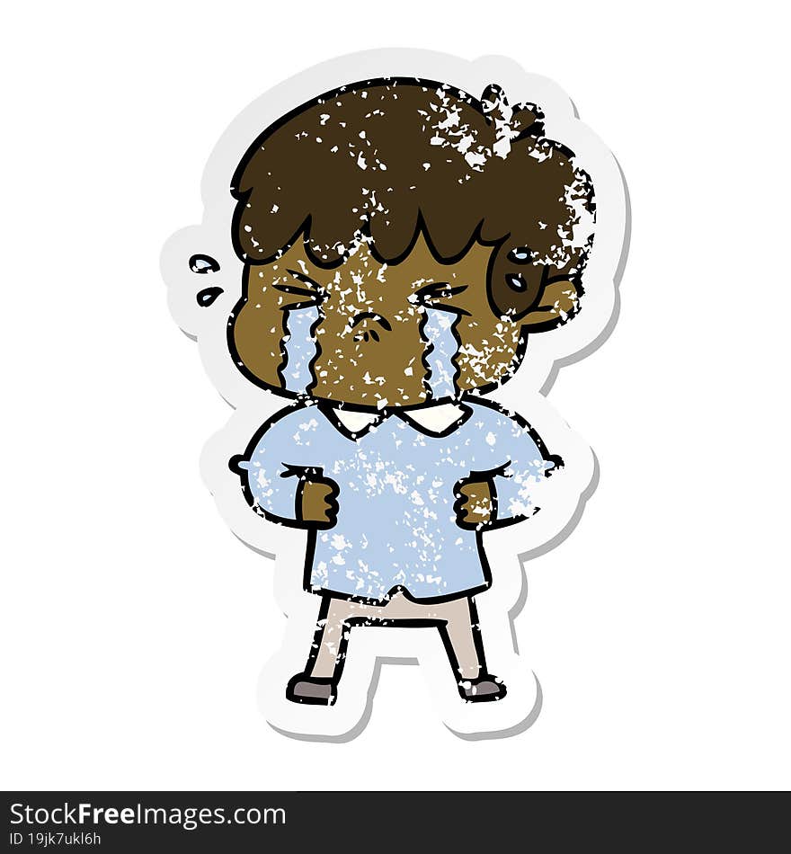 Distressed Sticker Of A Crying Boy Cartoon