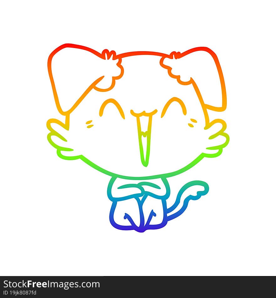 rainbow gradient line drawing happy little dog cartoon