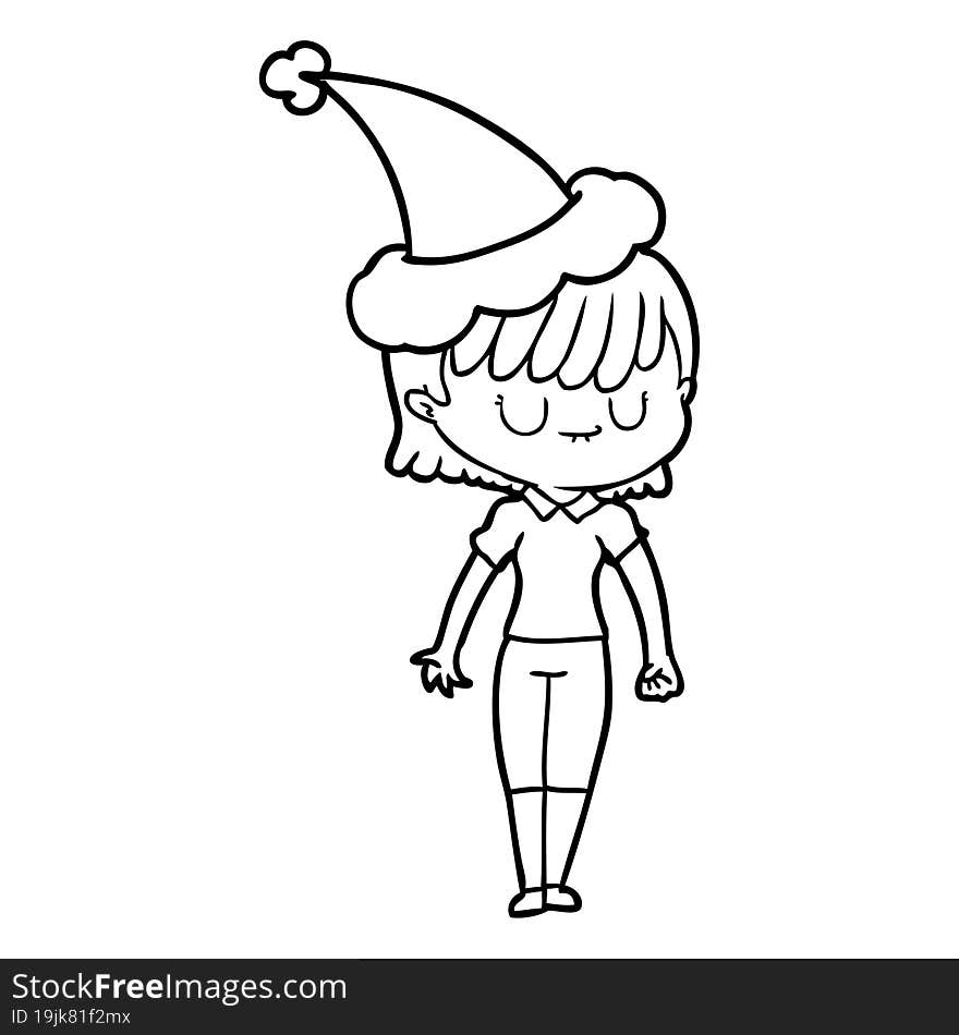 hand drawn line drawing of a woman wearing santa hat