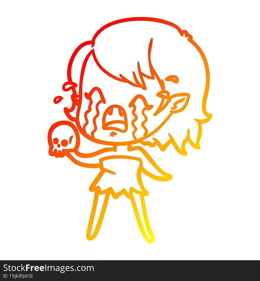 warm gradient line drawing cartoon crying vampire girl