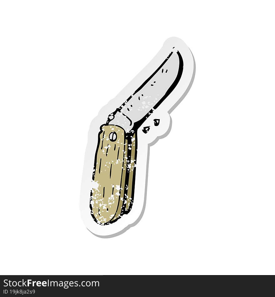 Retro Distressed Sticker Of A Cartoon Folding Knife