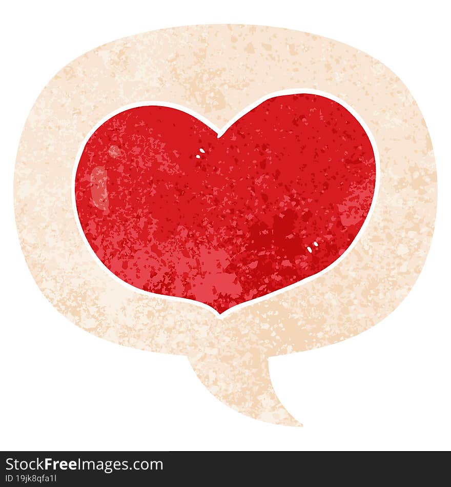 cartoon love heart and speech bubble in retro textured style