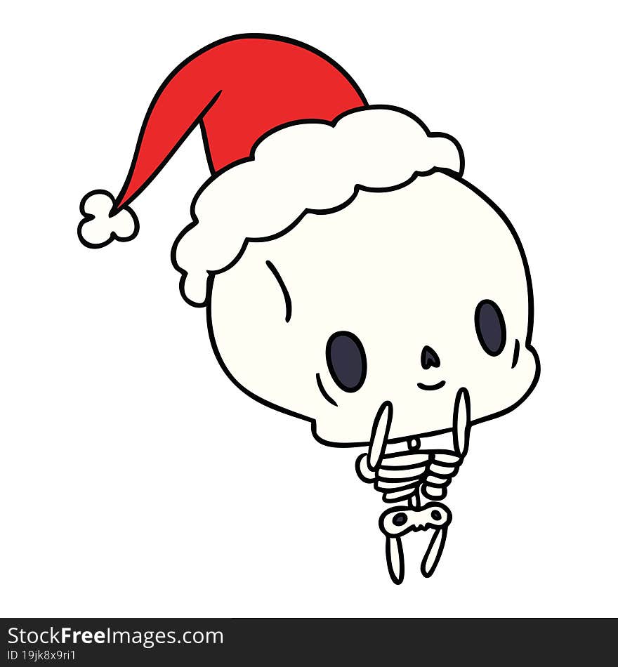 hand drawn christmas cartoon of kawaii skeleton