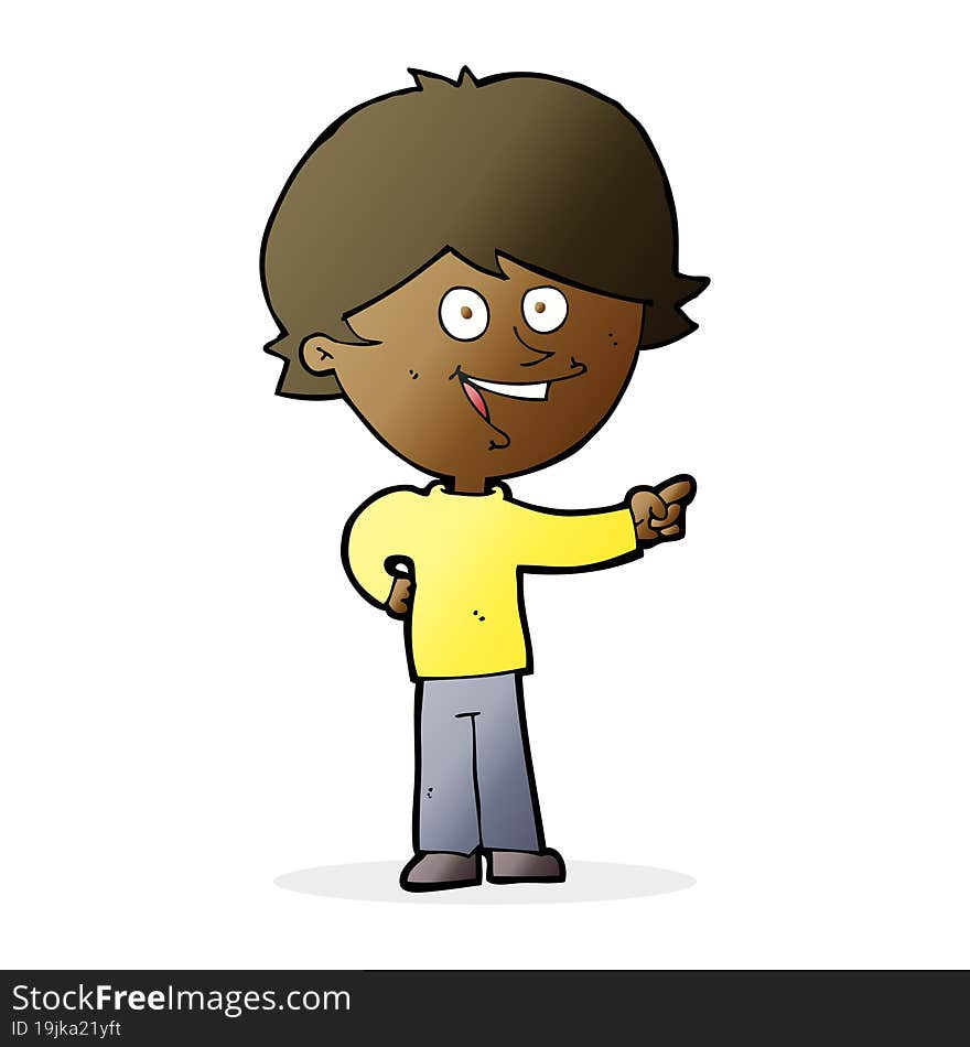 cartoon boy laughing and pointing