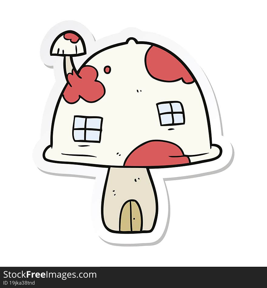 Sticker Of A Cartoon Mushroom House