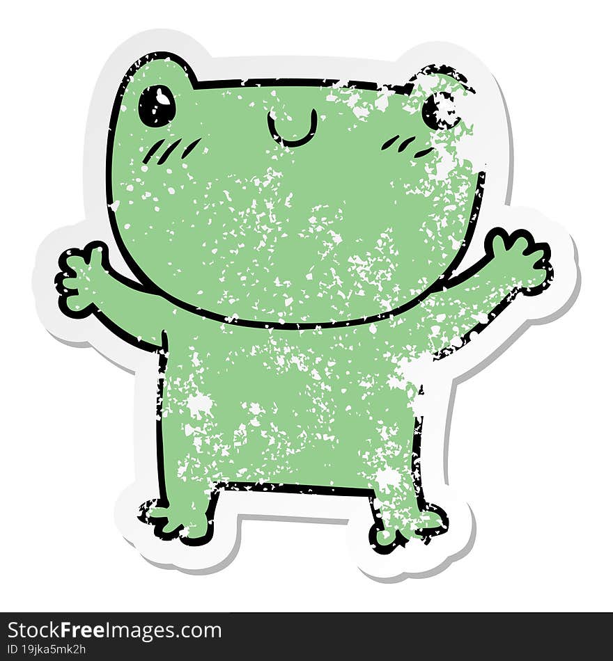 distressed sticker of a cartoon frog