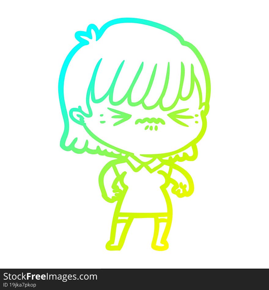 cold gradient line drawing annoyed cartoon girl