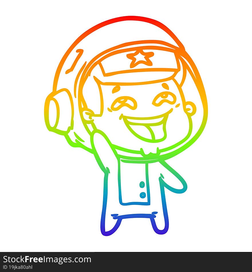 rainbow gradient line drawing of a cartoon laughing astronaut