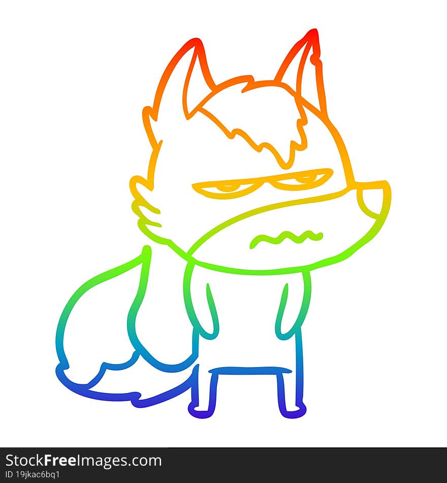 rainbow gradient line drawing cartoon annoyed wolf