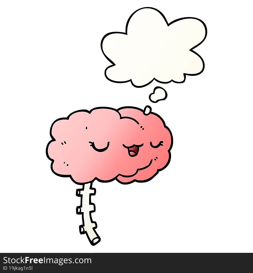 happy cartoon brain and thought bubble in smooth gradient style