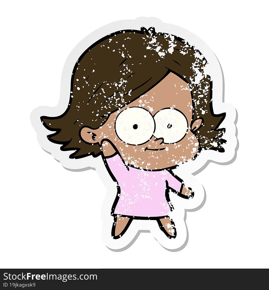 Distressed Sticker Of A Happy Cartoon Girl