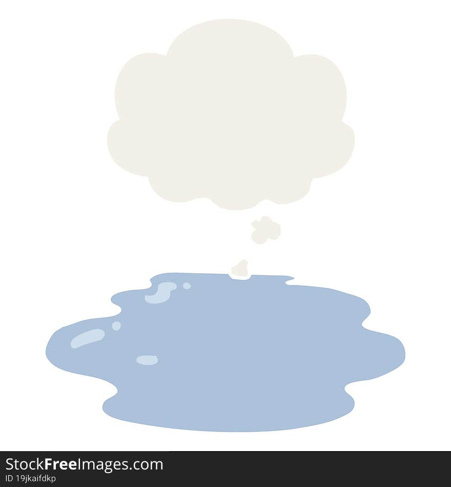 cartoon puddle of water and thought bubble in retro style