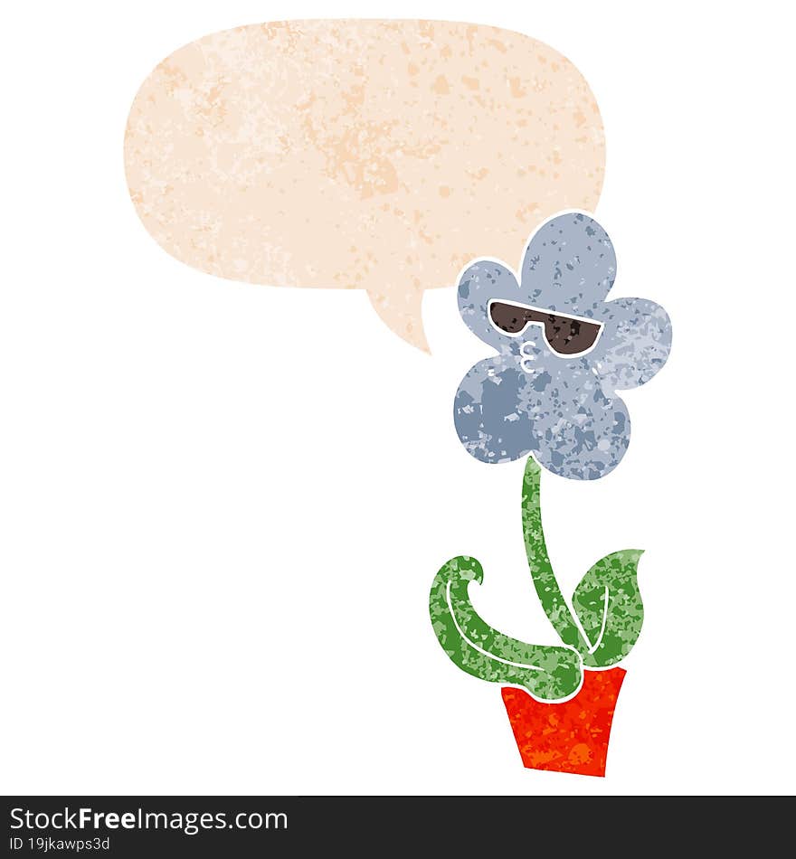 Cool Cartoon Flower And Speech Bubble In Retro Textured Style