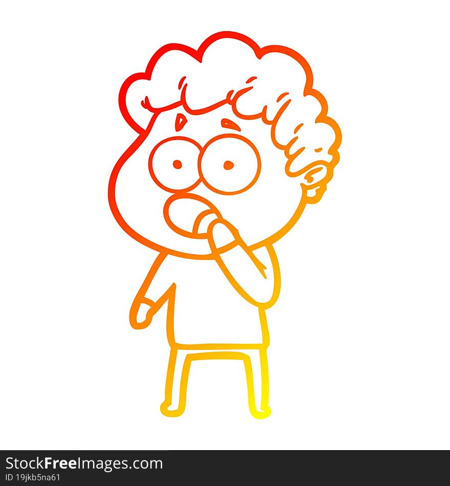 Warm Gradient Line Drawing Cartoon Man Gasping In Surprise