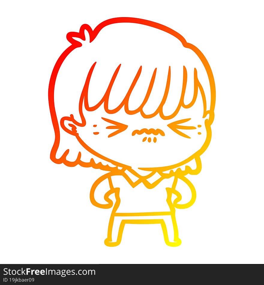 warm gradient line drawing annoyed cartoon girl