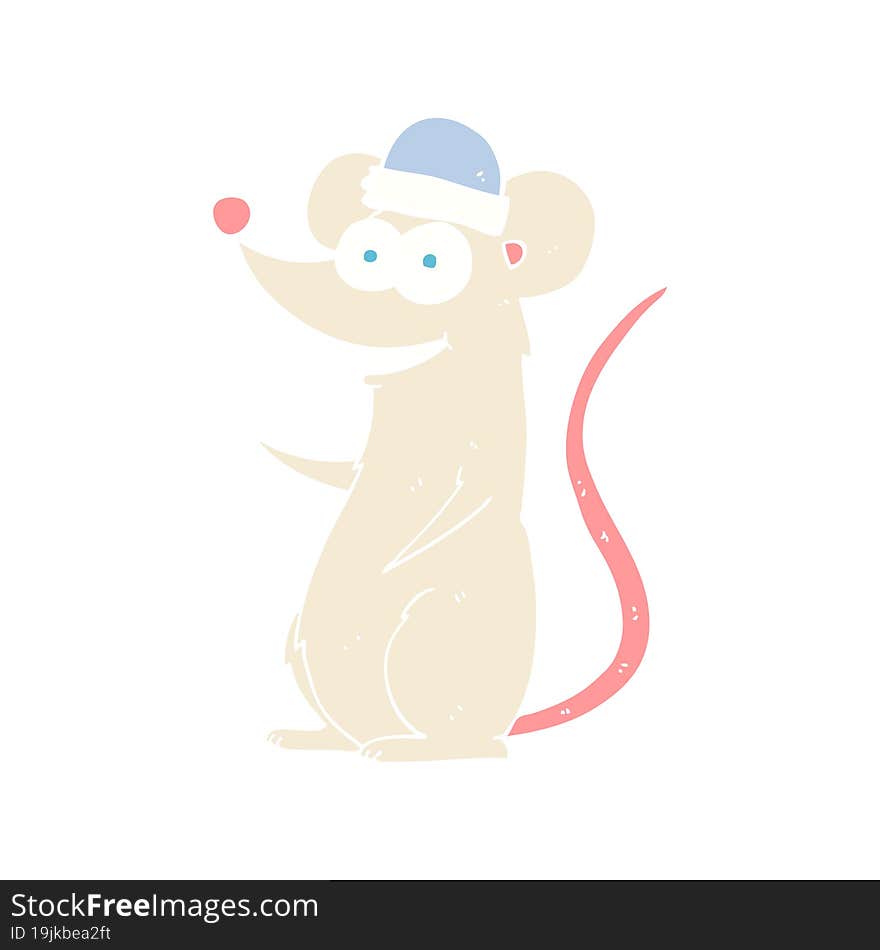 flat color illustration of a cartoon happy mouse