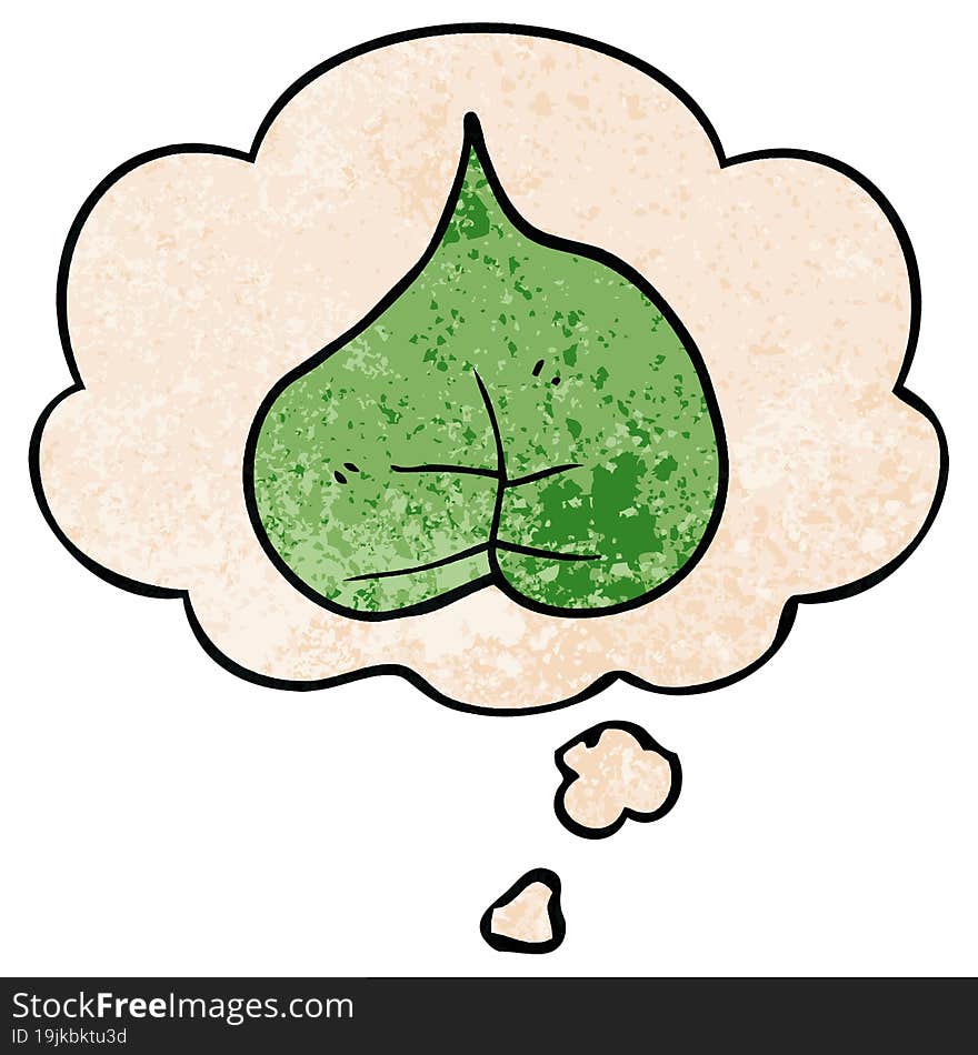 cartoon leaf and thought bubble in grunge texture pattern style