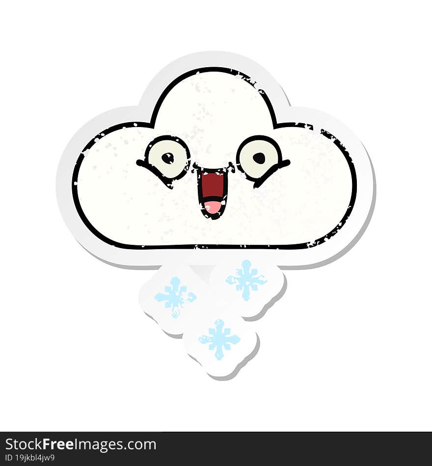 distressed sticker of a cute cartoon snow cloud