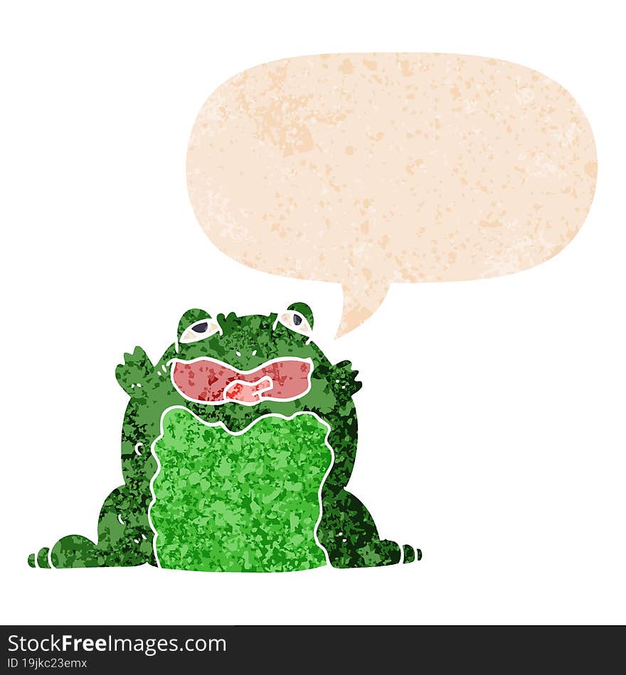 Cartoon Toad And Speech Bubble In Retro Textured Style