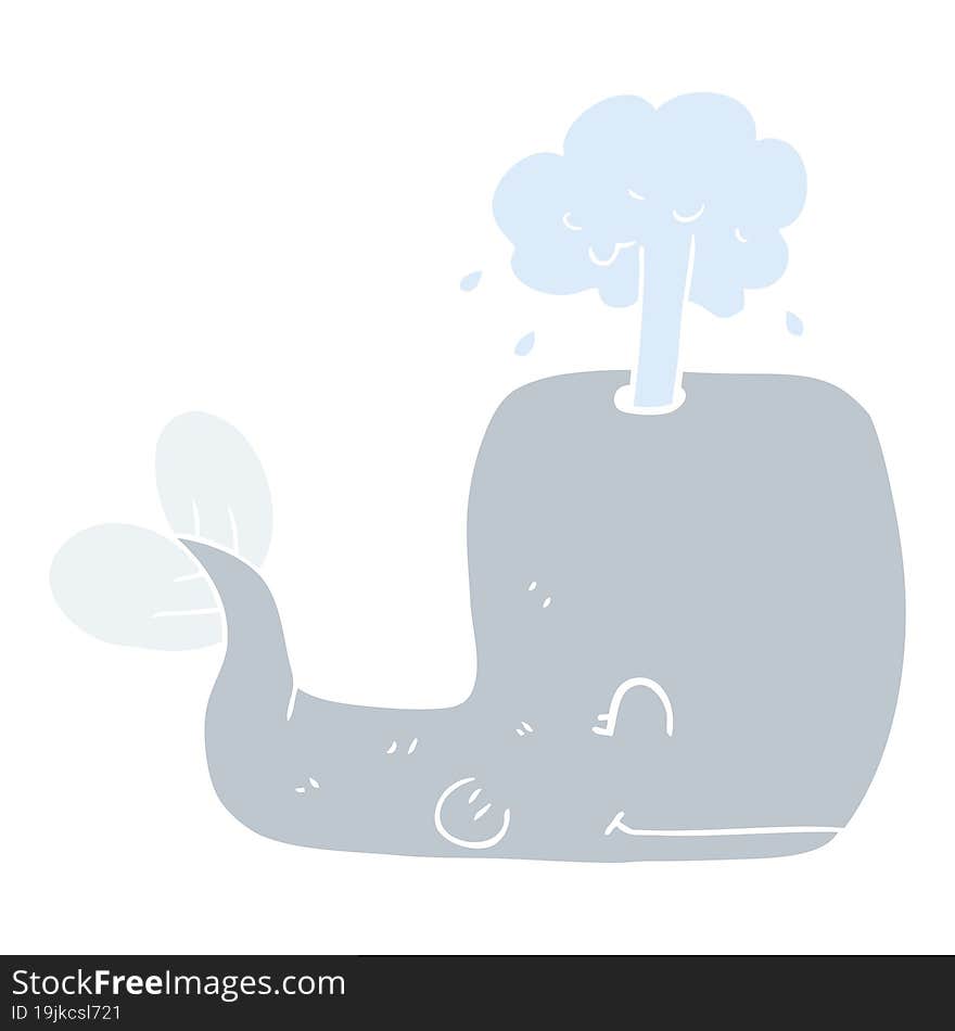 flat color illustration of a cartoon whale spouting water