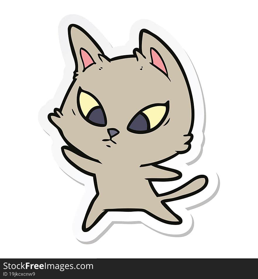 sticker of a confused cartoon cat