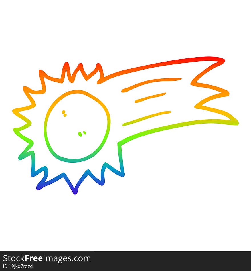 rainbow gradient line drawing of a cartoon flying sun