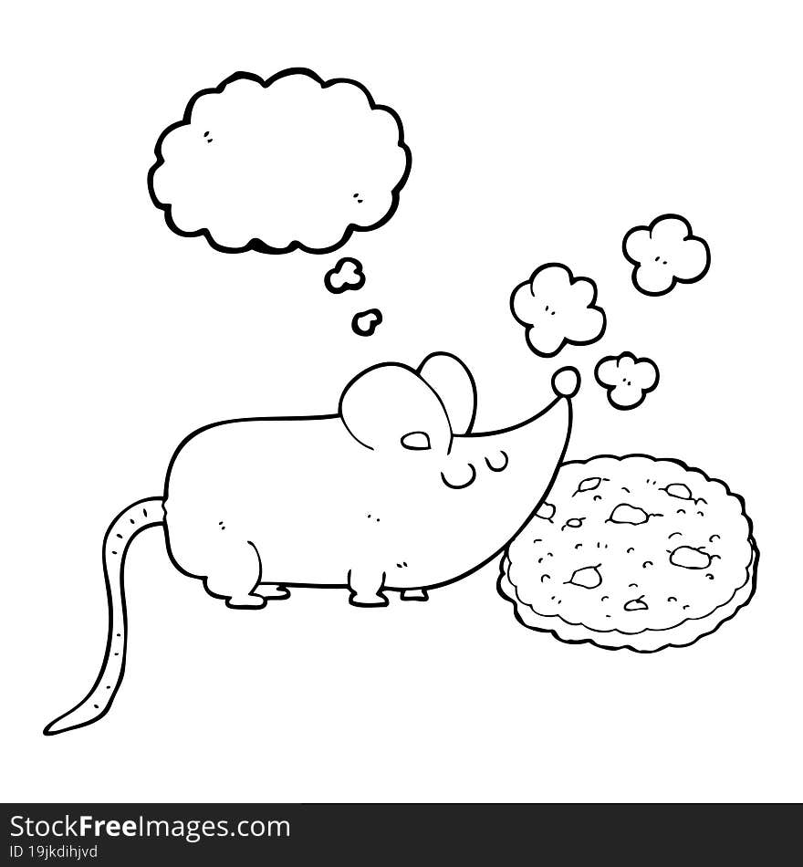 Cute Thought Bubble Cartoon Mouse And Cookie