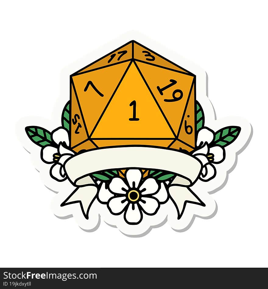 natural one d20 dice roll sticker