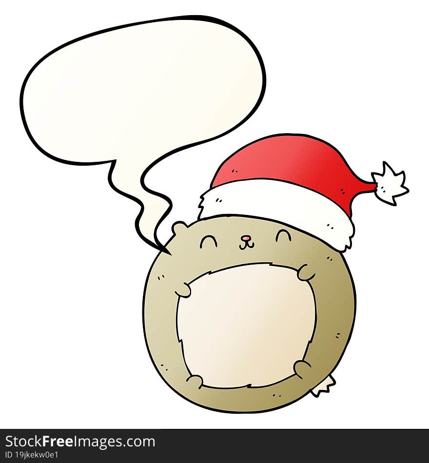 cute cartoon christmas bear and speech bubble in smooth gradient style