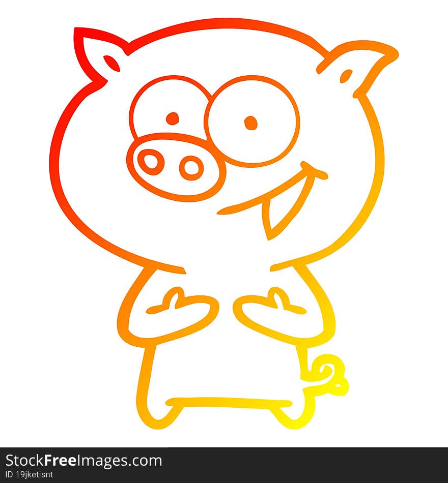 warm gradient line drawing of a cheerful pig cartoon