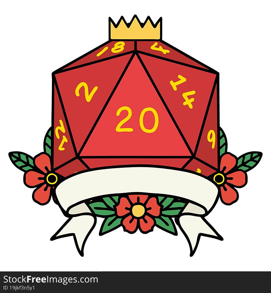 natural 20 critical hit D20 dice roll illustration