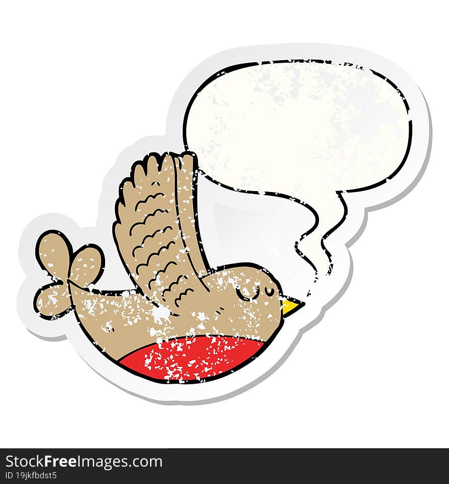 cartoon bird with speech bubble distressed distressed old sticker. cartoon bird with speech bubble distressed distressed old sticker