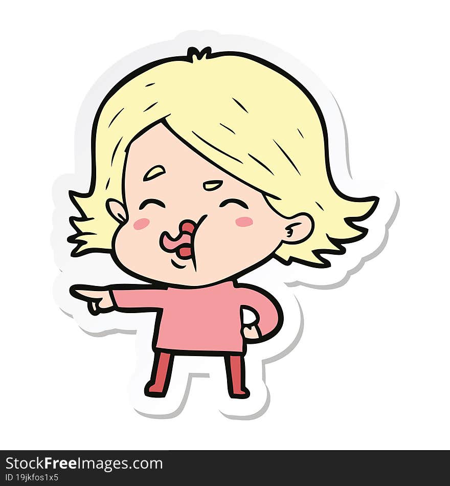 sticker of a cartoon girl pulling face