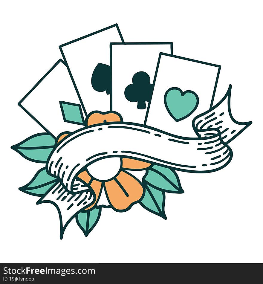 Tattoo Style Icon Of Cards And Banner