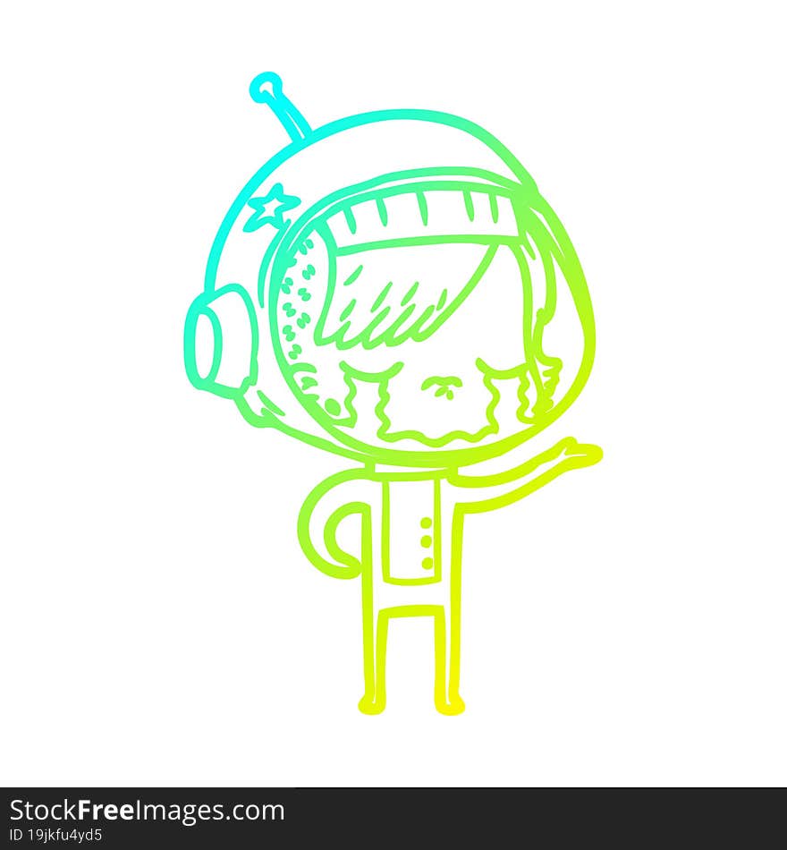 Cold Gradient Line Drawing Cartoon Crying Astronaut Girl