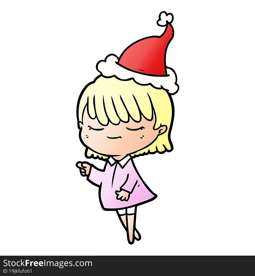 hand drawn gradient cartoon of a woman wearing santa hat