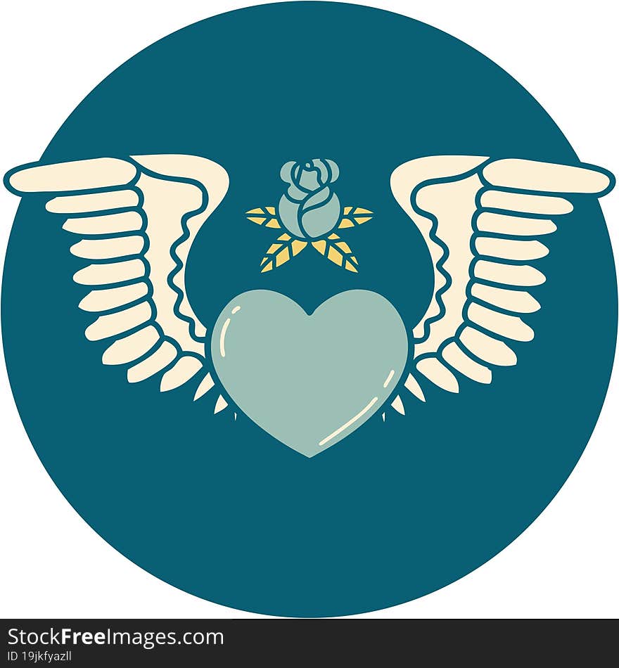 iconic tattoo style image of a heart with wings. iconic tattoo style image of a heart with wings