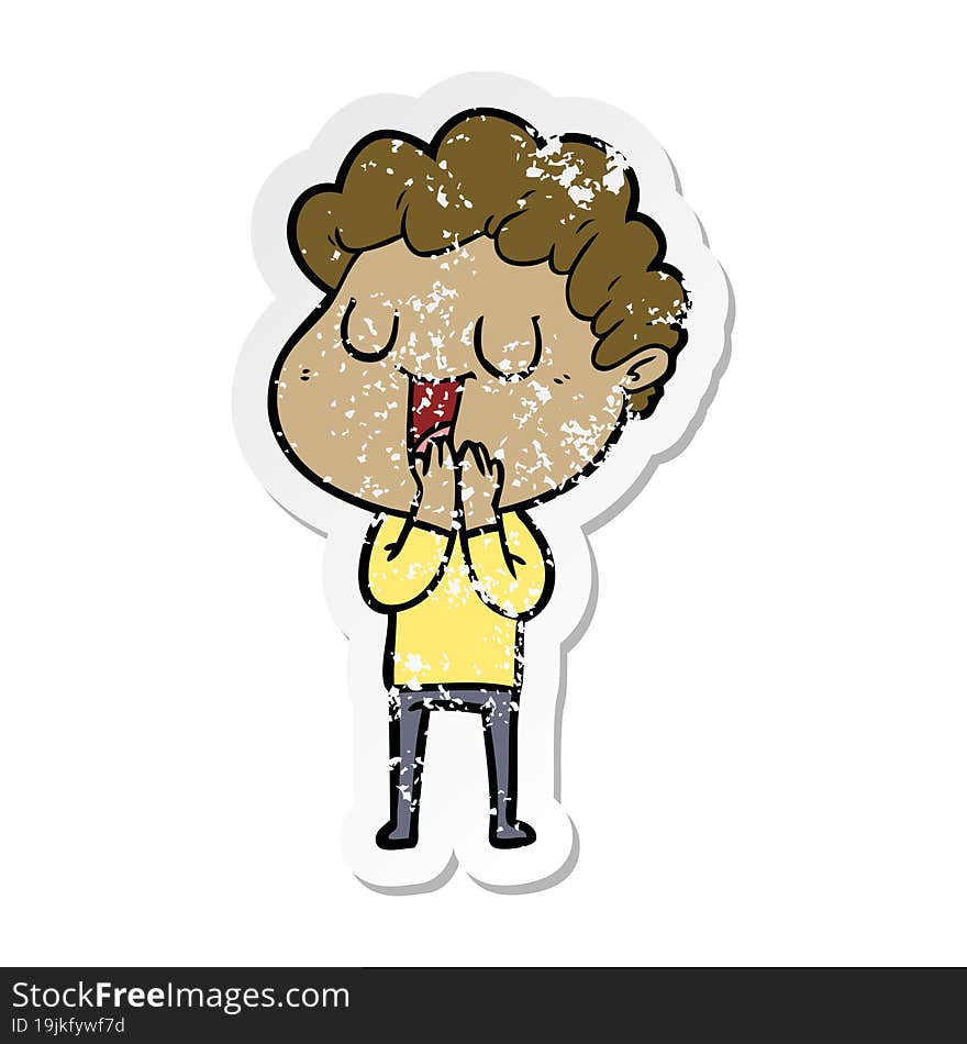 Distressed Sticker Of A Laughing Cartoon Man