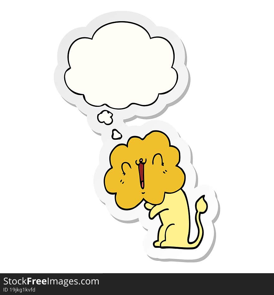 cute cartoon lion and thought bubble as a printed sticker