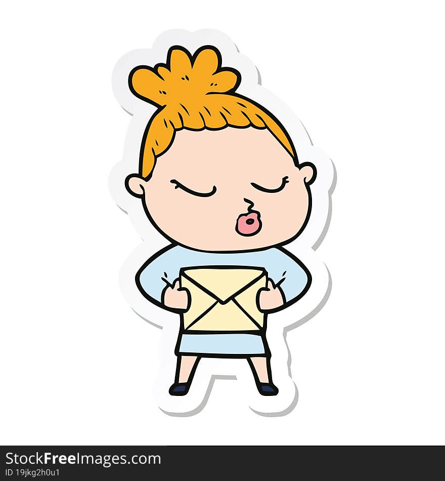 sticker of a cartoon calm woman