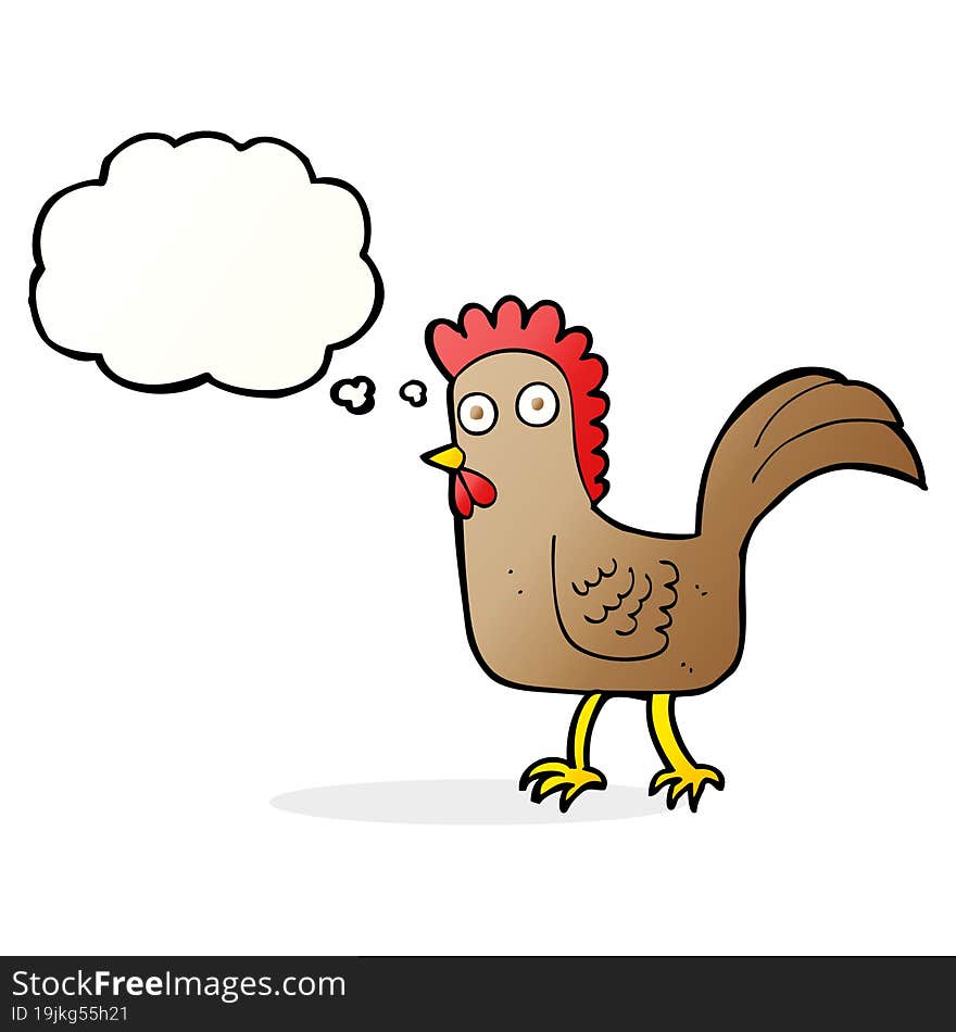 cartoon chicken with thought bubble