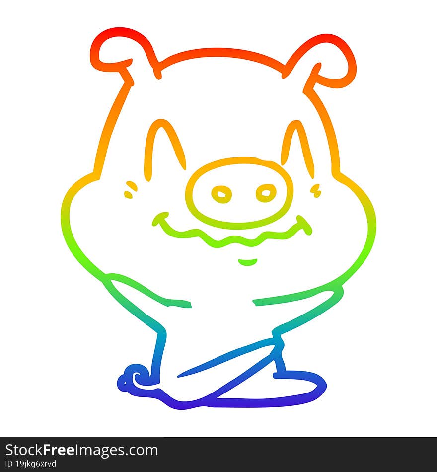 rainbow gradient line drawing nervous cartoon pig sitting