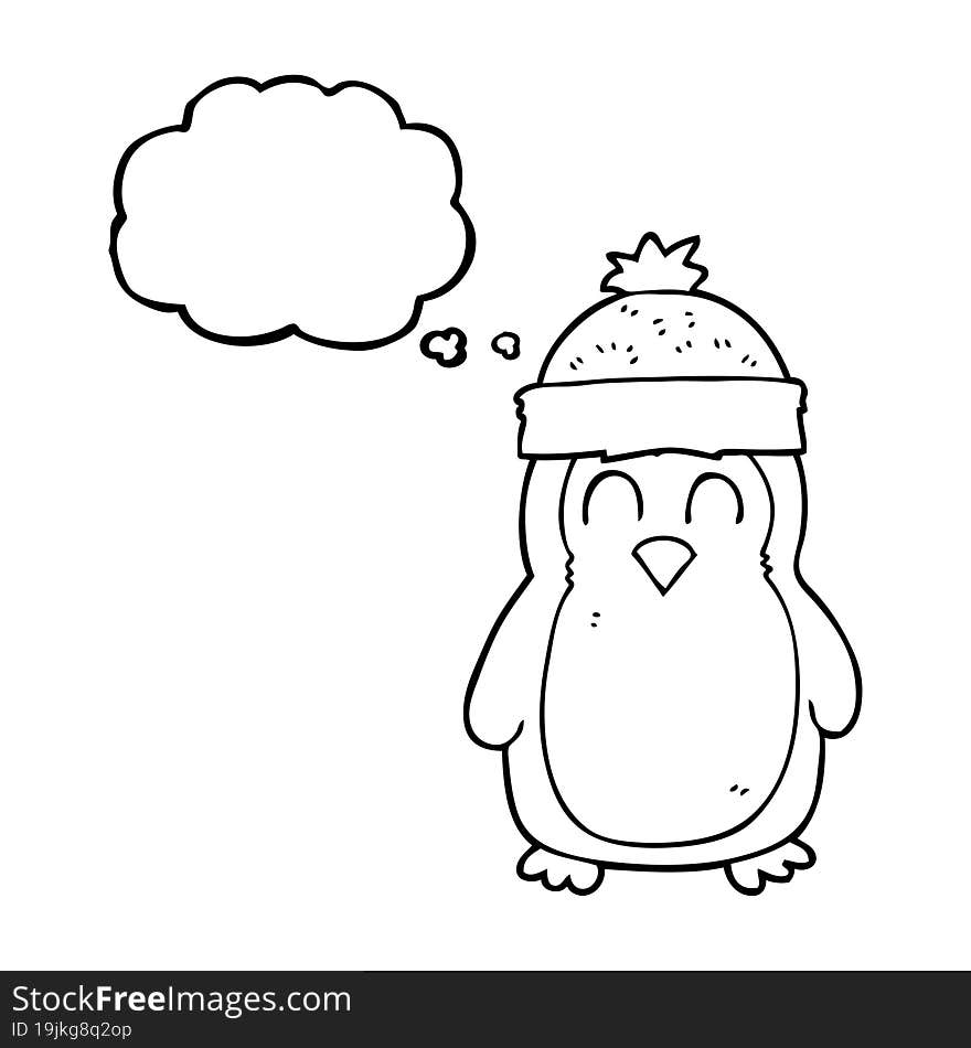 freehand drawn thought bubble cartoon penguin