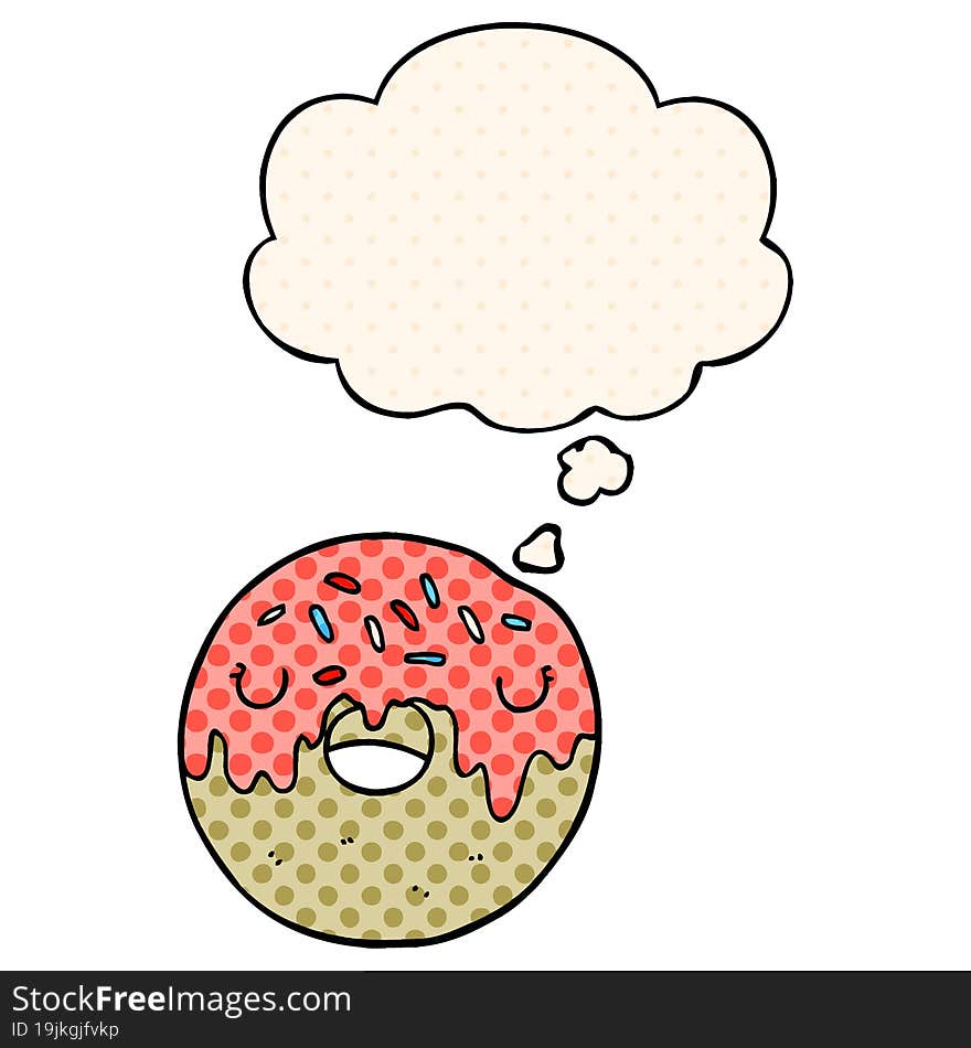 cartoon donut and thought bubble in comic book style